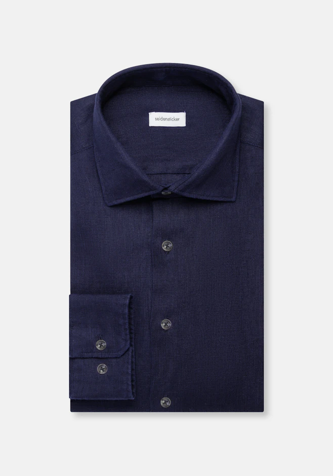 Slim Chemise en lin Uni dans Bleu Foncé | Boutique en ligne Seidensticker