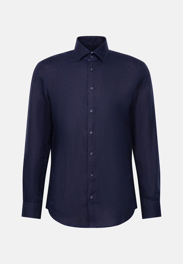 Slim Linen shirt Uni in Dunkelblau |  Seidensticker Onlineshop
