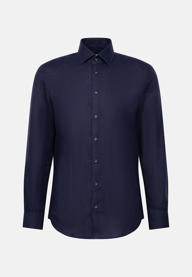 Slim Leinenhemd Uni in Dunkelblau |  Seidensticker Onlineshop