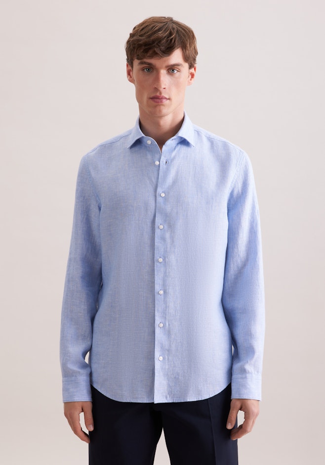 Slim Leinenhemd Uni in Mittelblau | Seidensticker Onlineshop