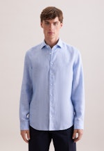 Slim Linen shirt Uni in Mittelblau |  Seidensticker Onlineshop