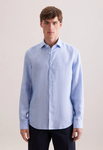 Slim Chemise en lin Uni in Bleu Moyen |  Seidensticker Onlineshop