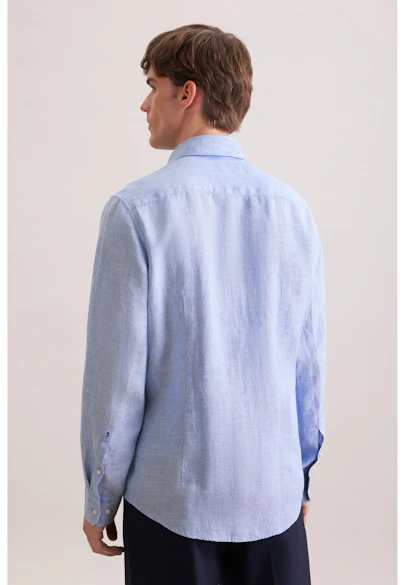 Slim Chemise en lin Uni in Bleu Moyen |  Seidensticker Onlineshop