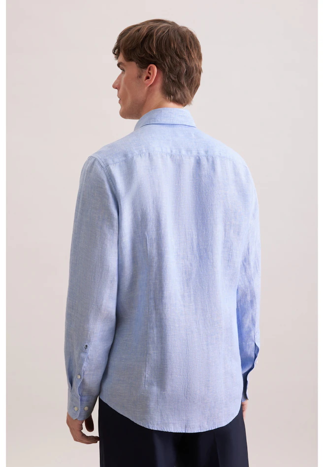 Slim Leinenhemd Uni in Mittelblau | Seidensticker Onlineshop