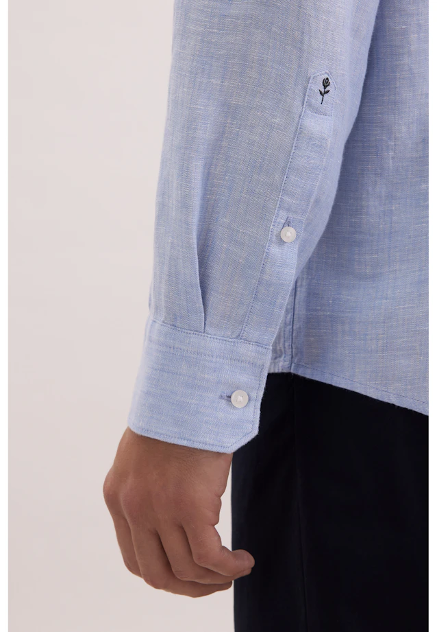 Slim Leinenhemd Uni in Mittelblau |  Seidensticker Onlineshop