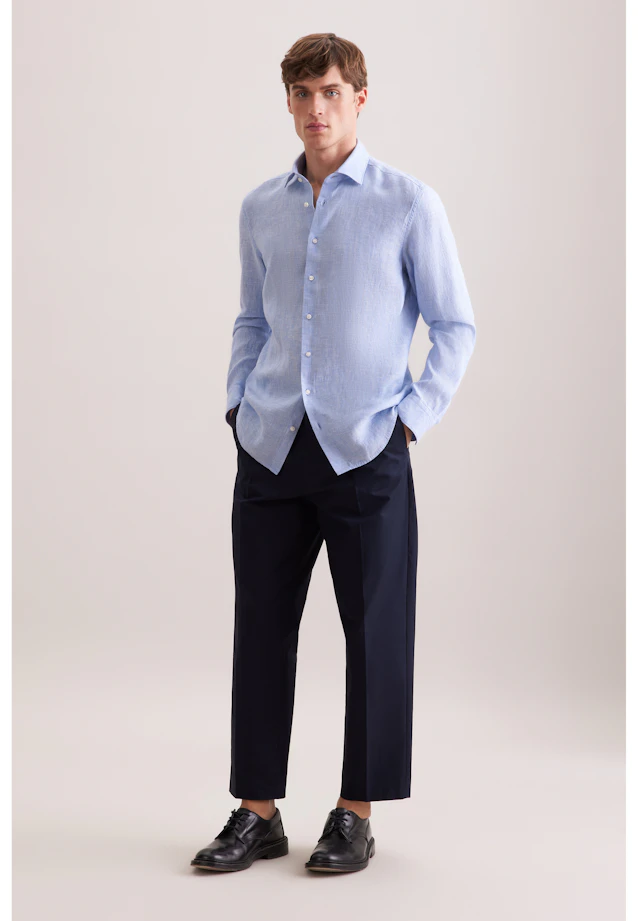 Slim Leinenhemd Uni in Mittelblau |  Seidensticker Onlineshop