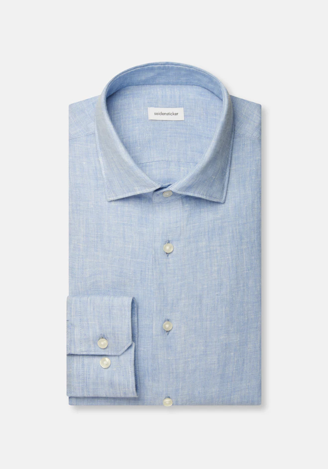 Slim Chemise en lin Uni dans Bleu Moyen | Boutique en ligne Seidensticker