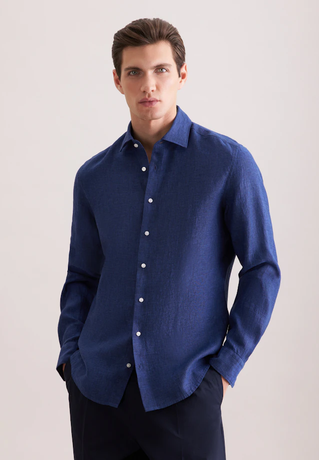 Slim Leinenhemd Uni in Dunkelblau |  Seidensticker Onlineshop