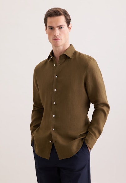 Slim Linen shirt Uni in Grün |  Seidensticker Onlineshop