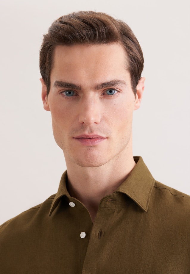 Slim Linen shirt Uni in Grün |  Seidensticker Onlineshop