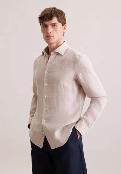 Slim Leinenhemd Uni in Beige |  Seidensticker Onlineshop