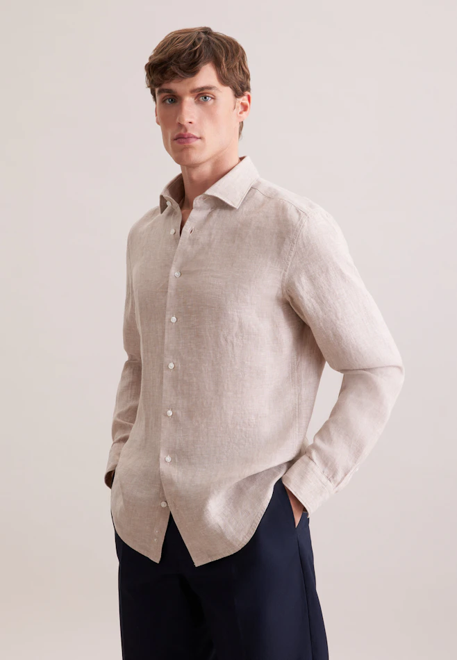 Slim Leinenhemd Uni in Beige | Seidensticker Onlineshop