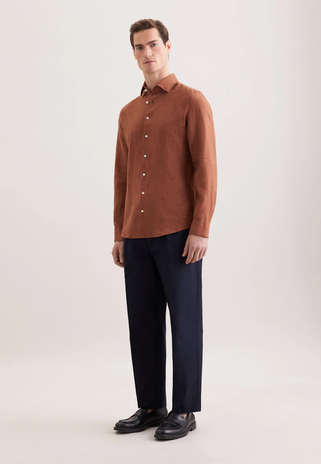 Slim Leinenhemd Uni in Braun |  Seidensticker Onlineshop