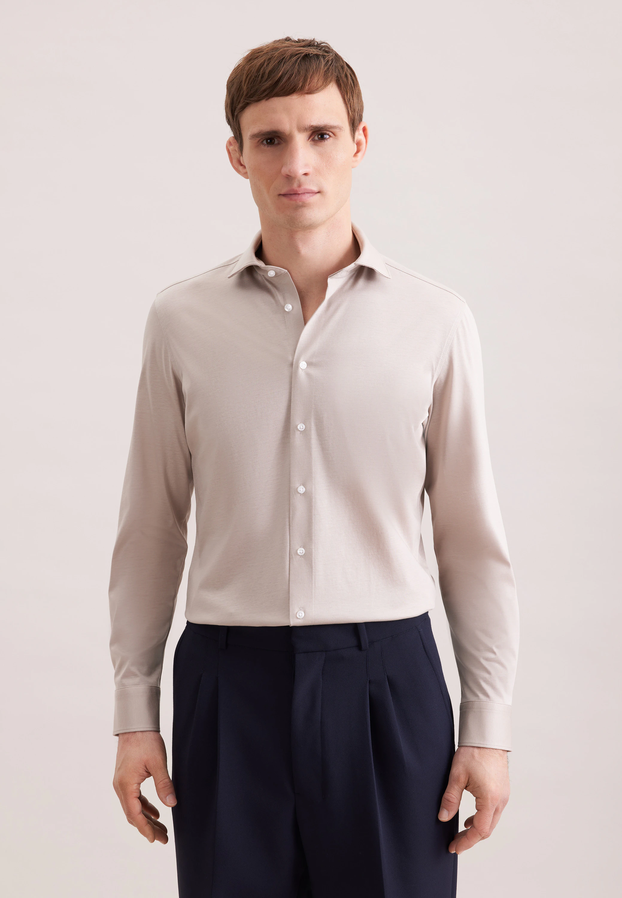 Slim Jerseyhemd Uni Beige