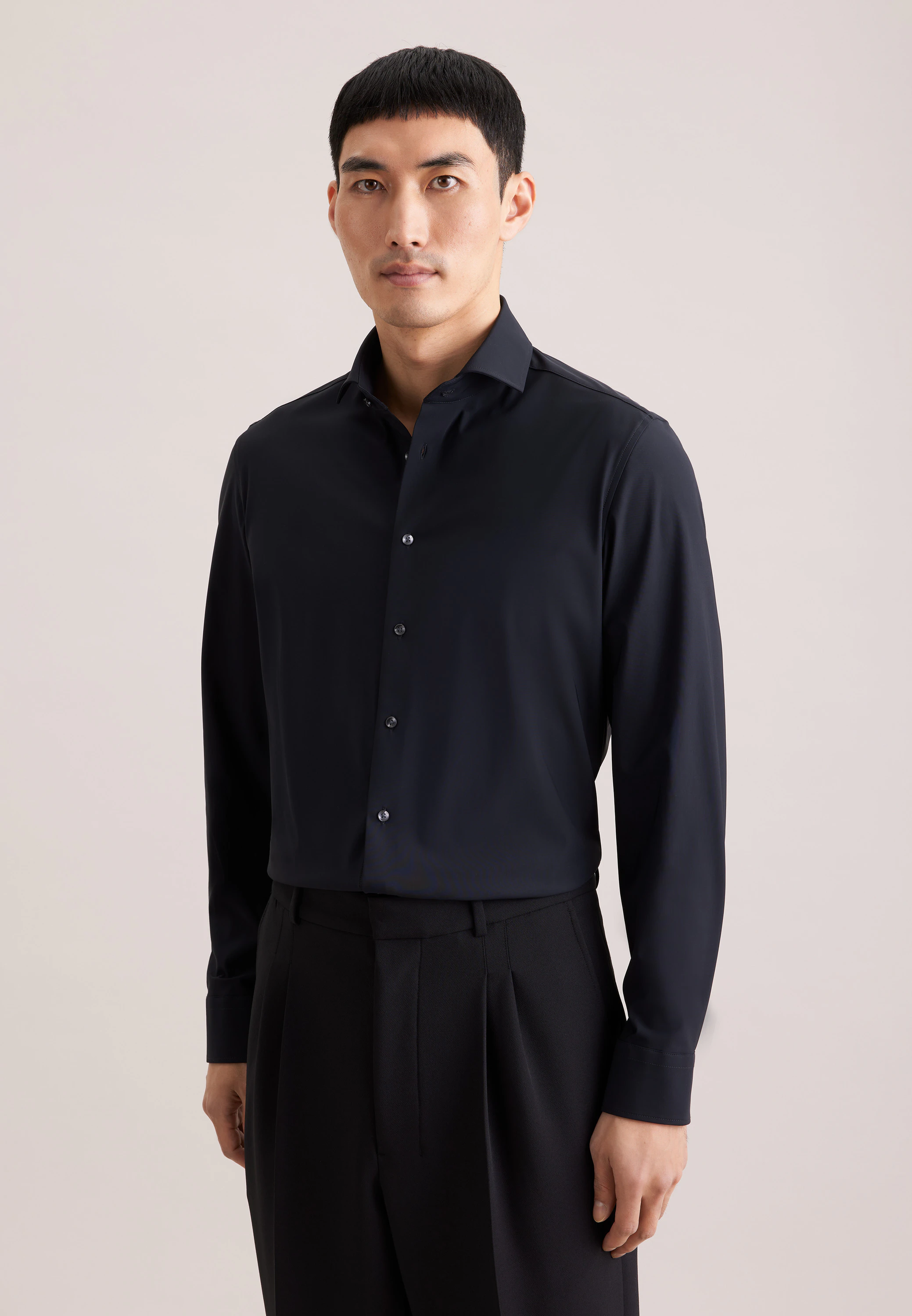 Slim Performance-Hemd Uni Schwarz