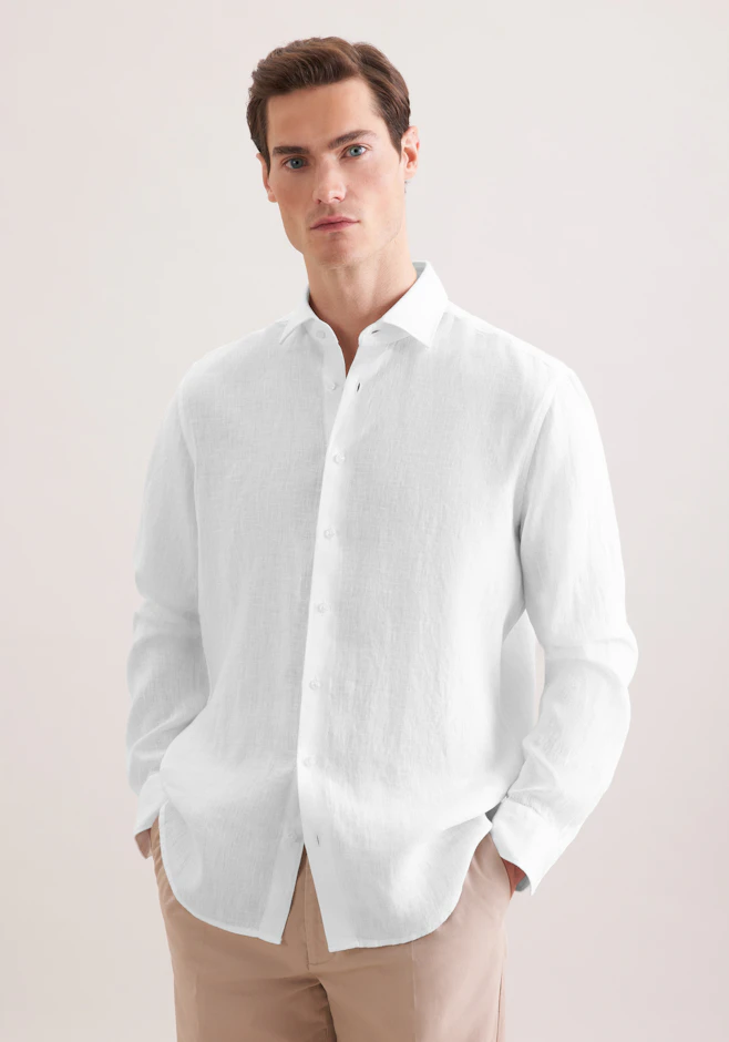 Regular Leinenhemd Uni in Weiß | Seidensticker Onlineshop
