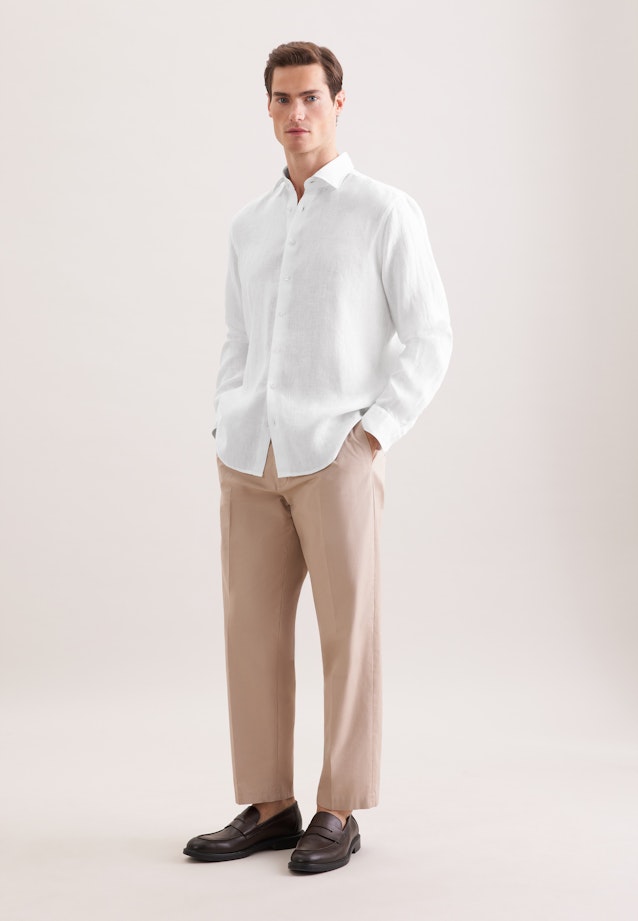 Regular Linen shirt Uni in Weiß |  Seidensticker Onlineshop