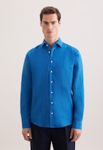 Regular Linen shirt Uni in Mittelblau |  Seidensticker Onlineshop