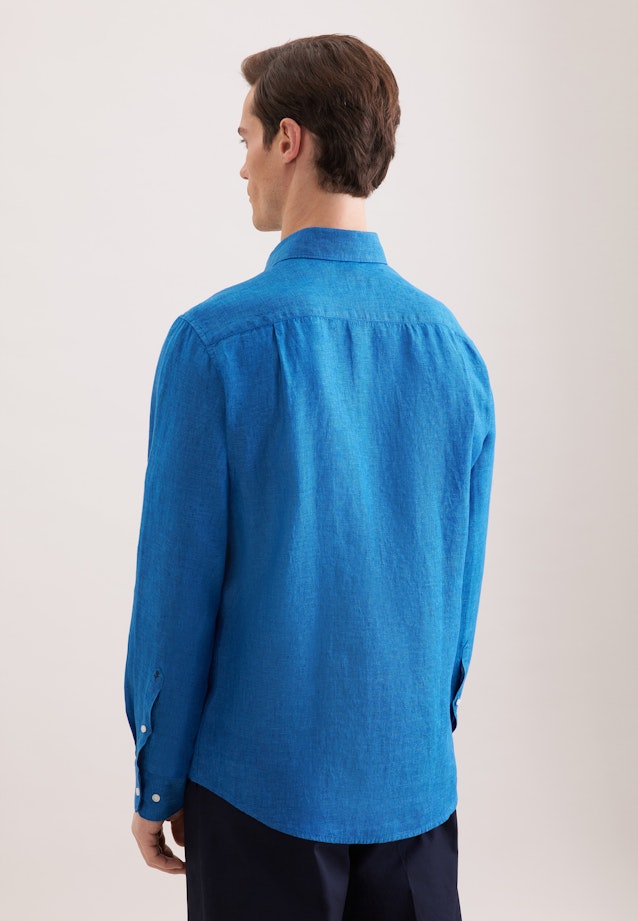Regular Linen shirt Uni in Mittelblau |  Seidensticker Onlineshop