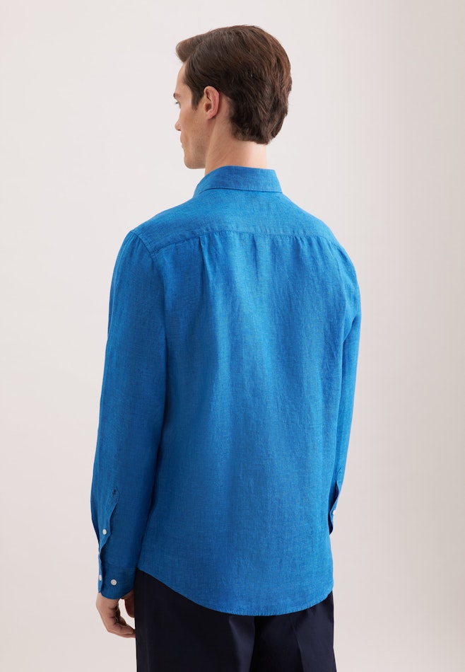 Regular Linen shirt Uni in Mittelblau | Seidensticker online shop