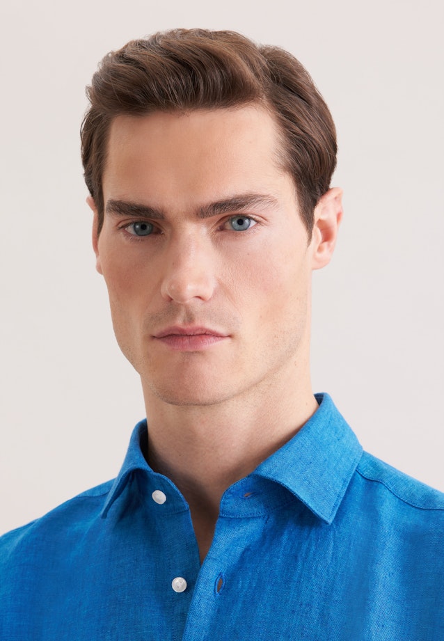 Regular Linen shirt Uni in Mittelblau |  Seidensticker Onlineshop
