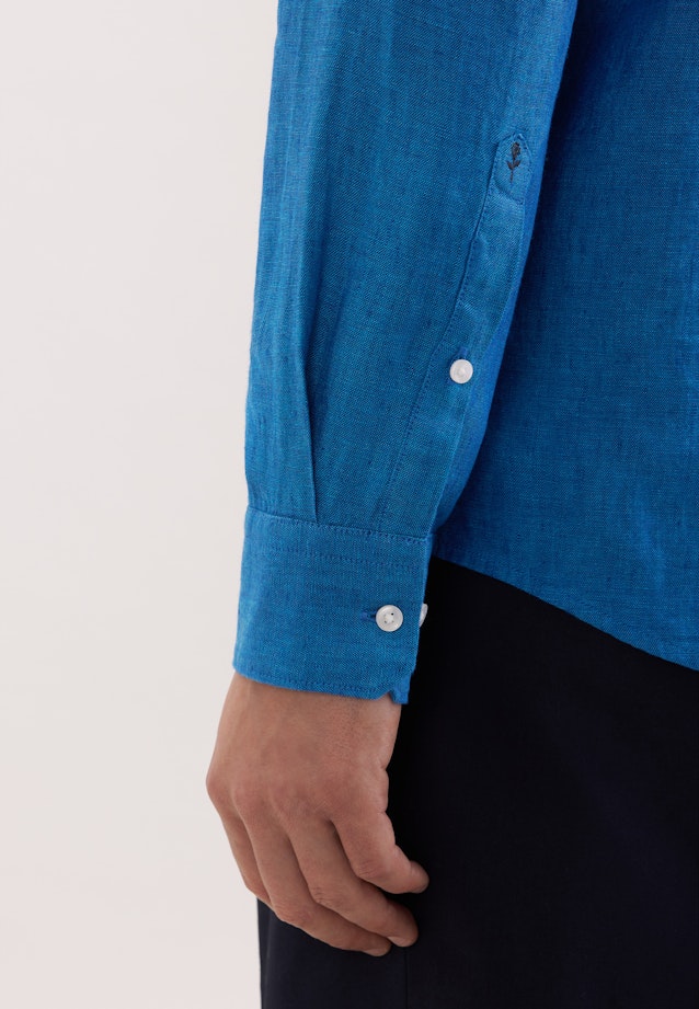 Regular Linen shirt Uni in Mittelblau |  Seidensticker Onlineshop