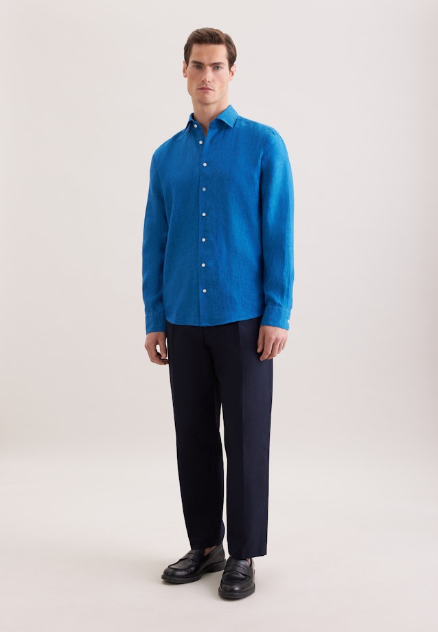 Regular Linen shirt Uni in Mittelblau |  Seidensticker Onlineshop