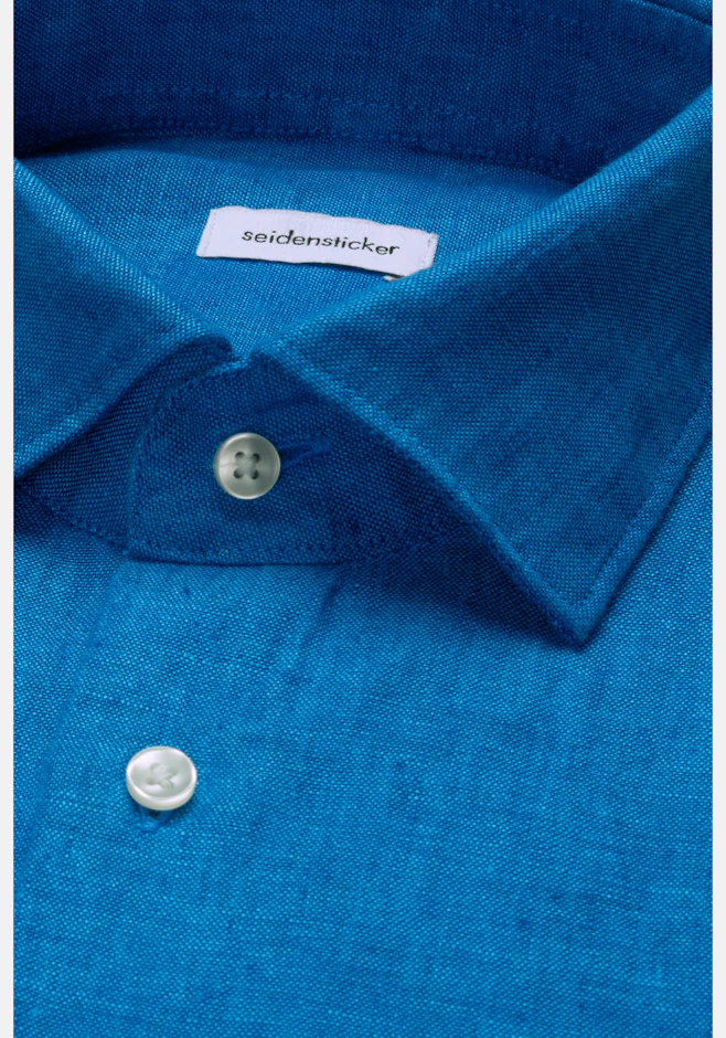 Regular Chemise en lin Uni dans Bleu Moyen | Boutique en ligne Seidensticker