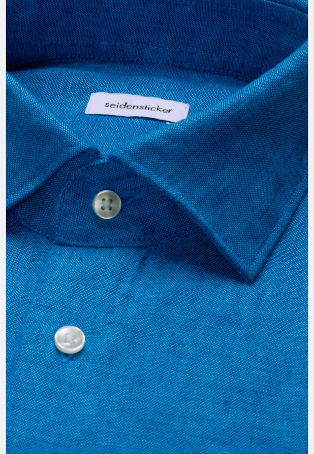 Regular Linen shirt Uni in Mittelblau |  Seidensticker Onlineshop