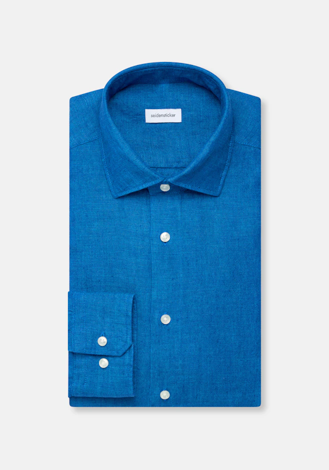 Regular Chemise en lin Uni dans Bleu Moyen | Boutique en ligne Seidensticker