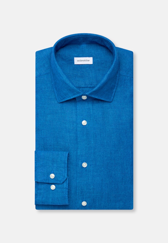 Regular Linen shirt Uni in Mittelblau |  Seidensticker Onlineshop