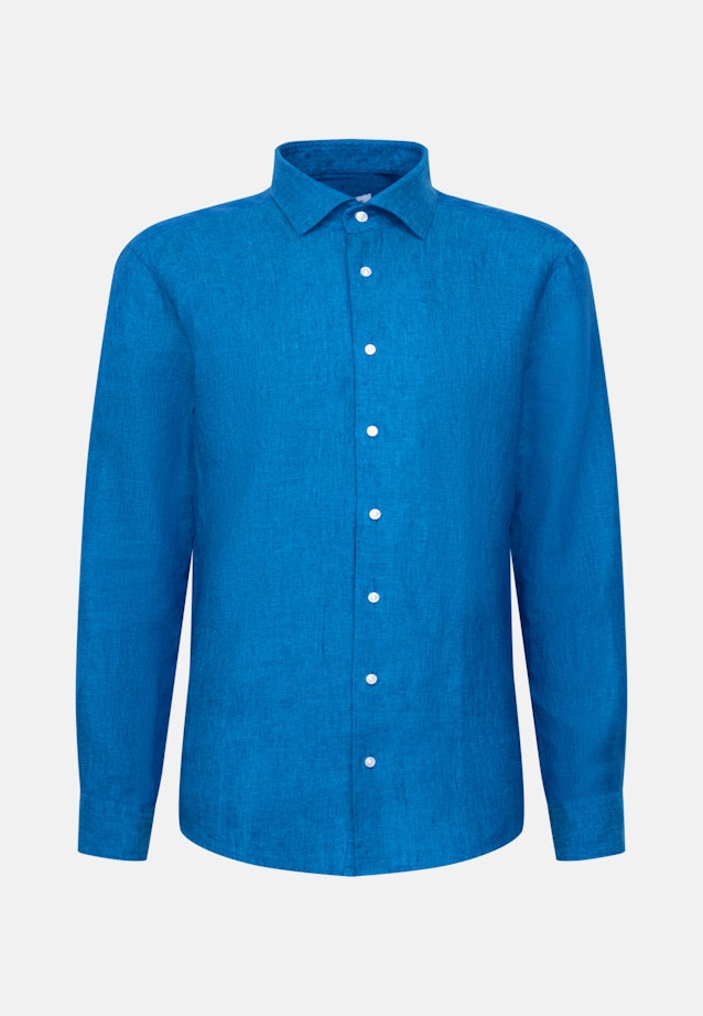 Regular Linen shirt Uni in Mittelblau |  Seidensticker Onlineshop