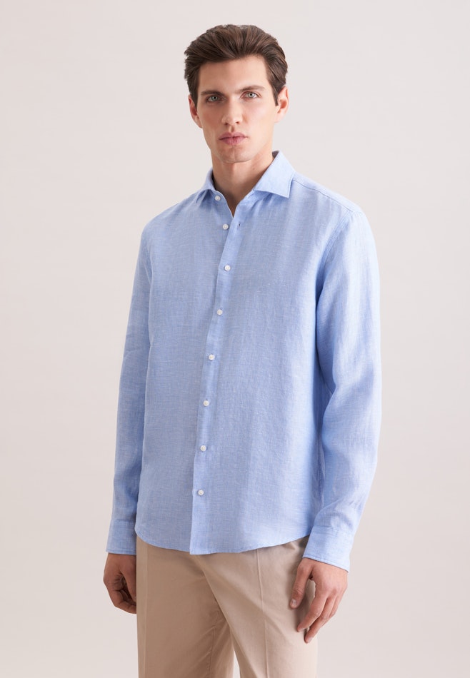Regular Leinenhemd Uni in Mittelblau | Seidensticker Onlineshop