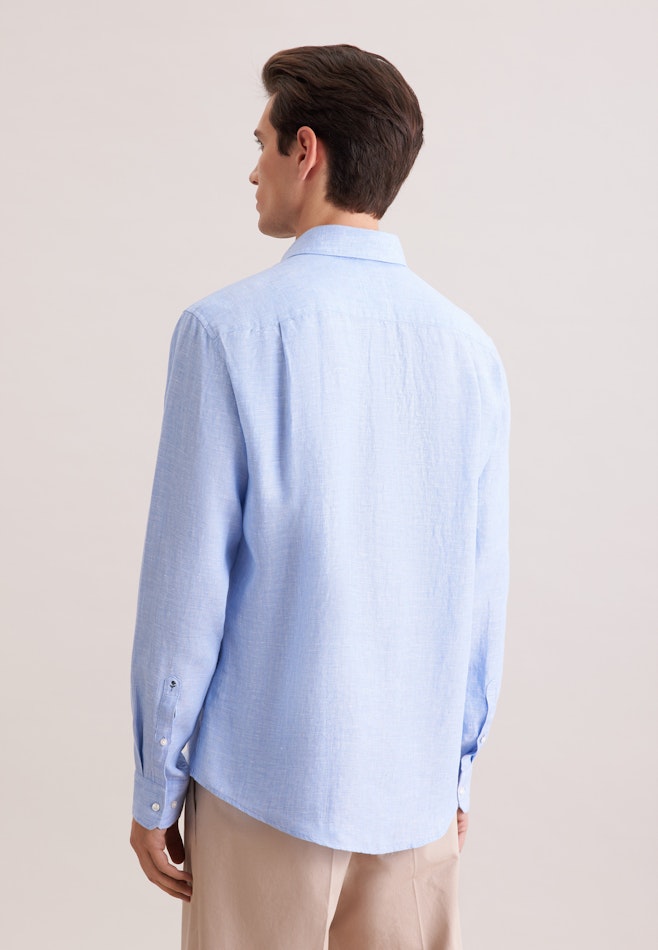 Regular Leinenhemd Uni in Mittelblau | Seidensticker Onlineshop
