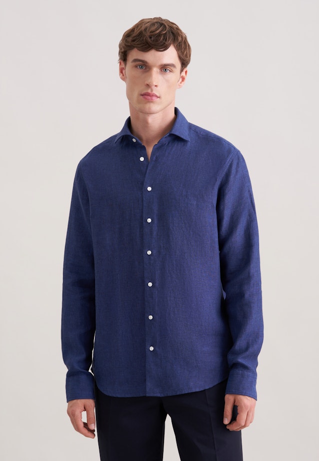 Regular Linen shirt Uni in Dunkelblau |  Seidensticker Onlineshop