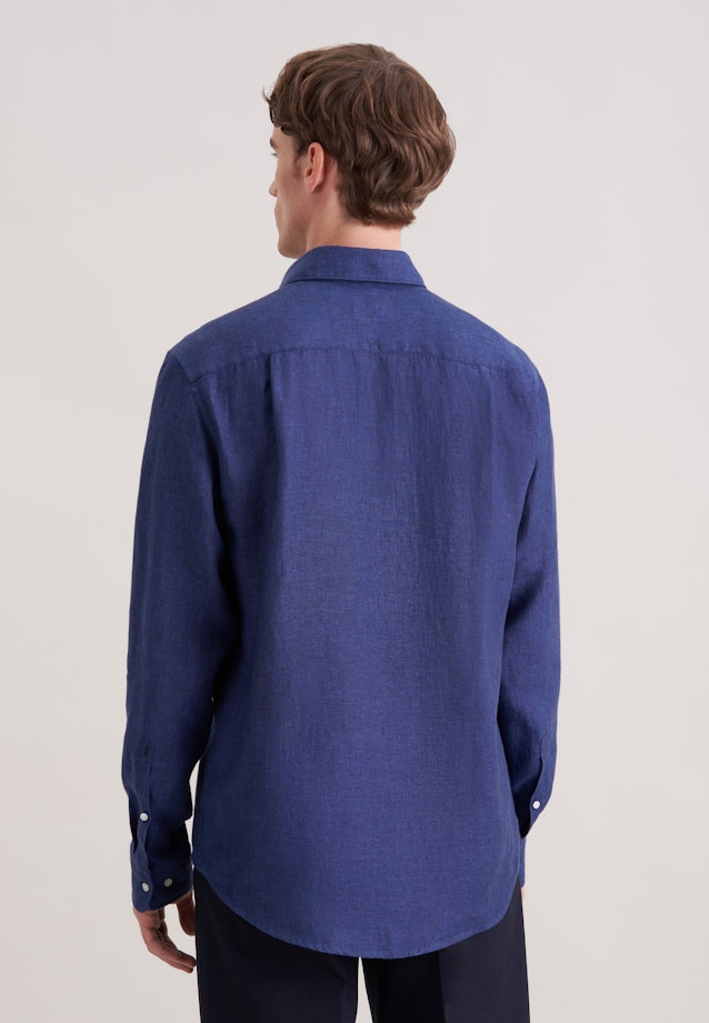 Regular Linen shirt Uni in Dunkelblau |  Seidensticker Onlineshop