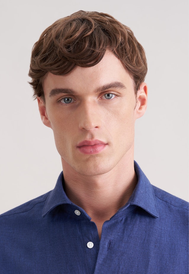 Regular Linen shirt Uni in Dunkelblau |  Seidensticker Onlineshop