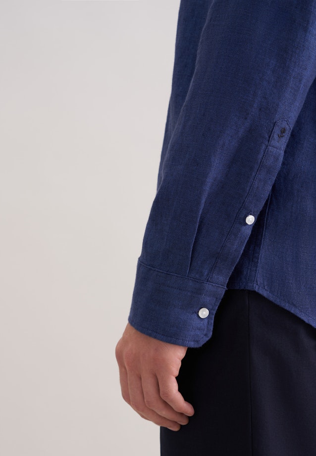 Regular Linen shirt Uni in Dunkelblau |  Seidensticker Onlineshop