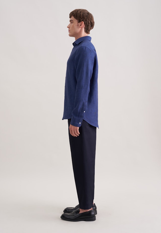 Regular Linen shirt Uni in Dunkelblau |  Seidensticker Onlineshop