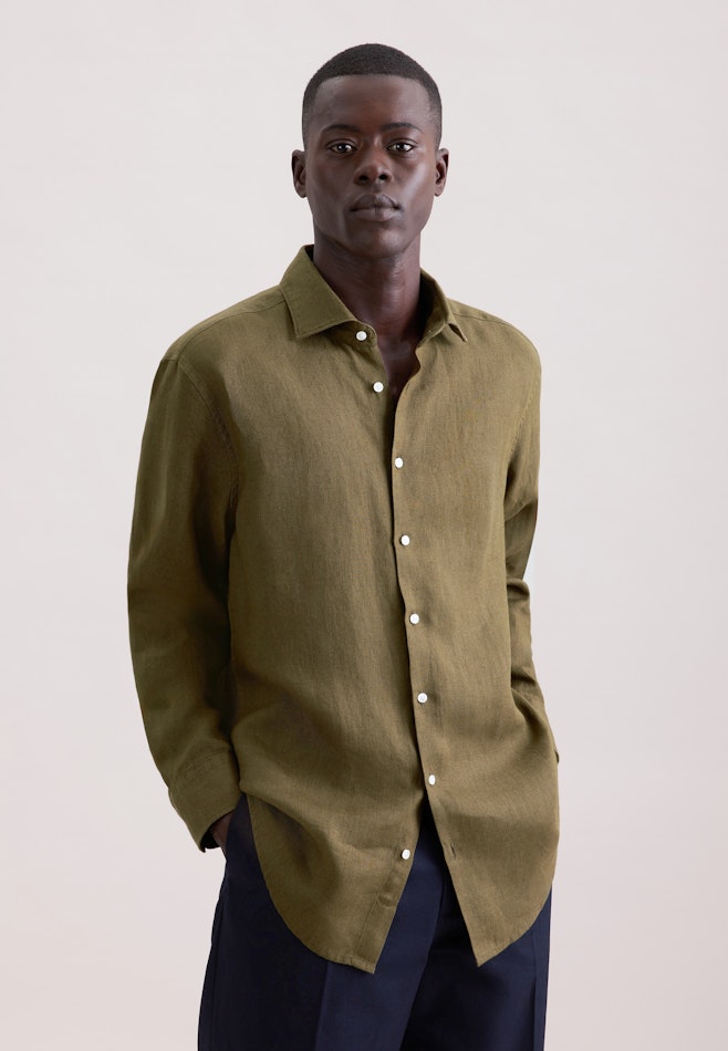 Regular Leinenhemd Uni in Grün | Seidensticker Onlineshop