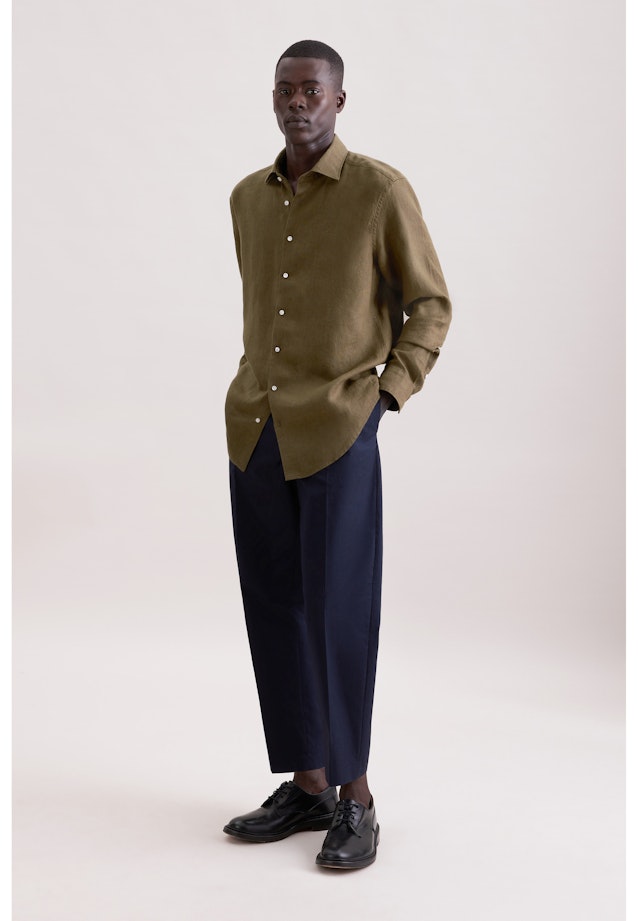 Regular Leinenhemd Uni in Grün |  Seidensticker Onlineshop