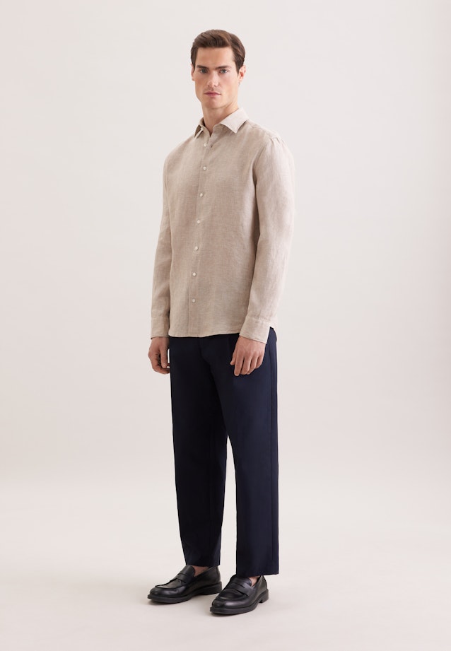 Regular Linen shirt Uni in Beige |  Seidensticker Onlineshop