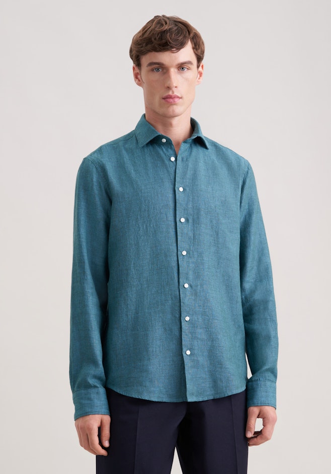 Regular Chemise en lin Uni dans Turquoise | Boutique en ligne Seidensticker