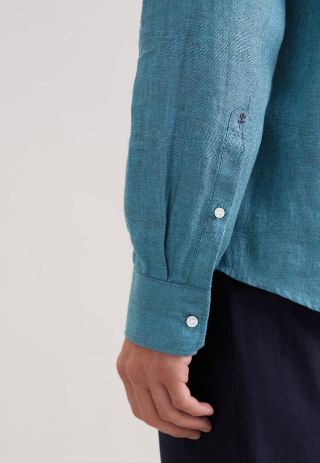 Regular Leinenhemd Uni in Türkis |  Seidensticker Onlineshop
