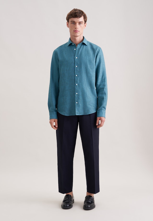 Regular Leinenhemd Uni in Türkis |  Seidensticker Onlineshop