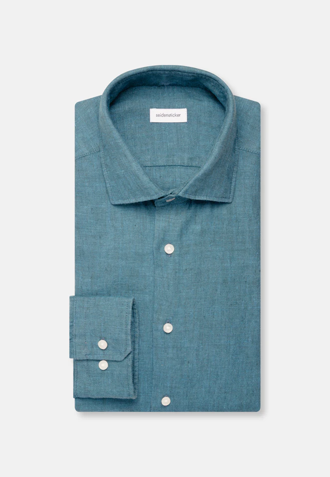 Regular Chemise en lin Uni dans Turquoise | Boutique en ligne Seidensticker