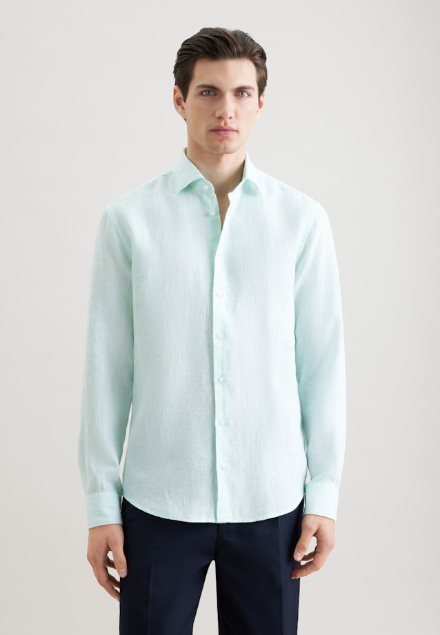 Regular Linen shirt Uni in Grün |  Seidensticker Onlineshop