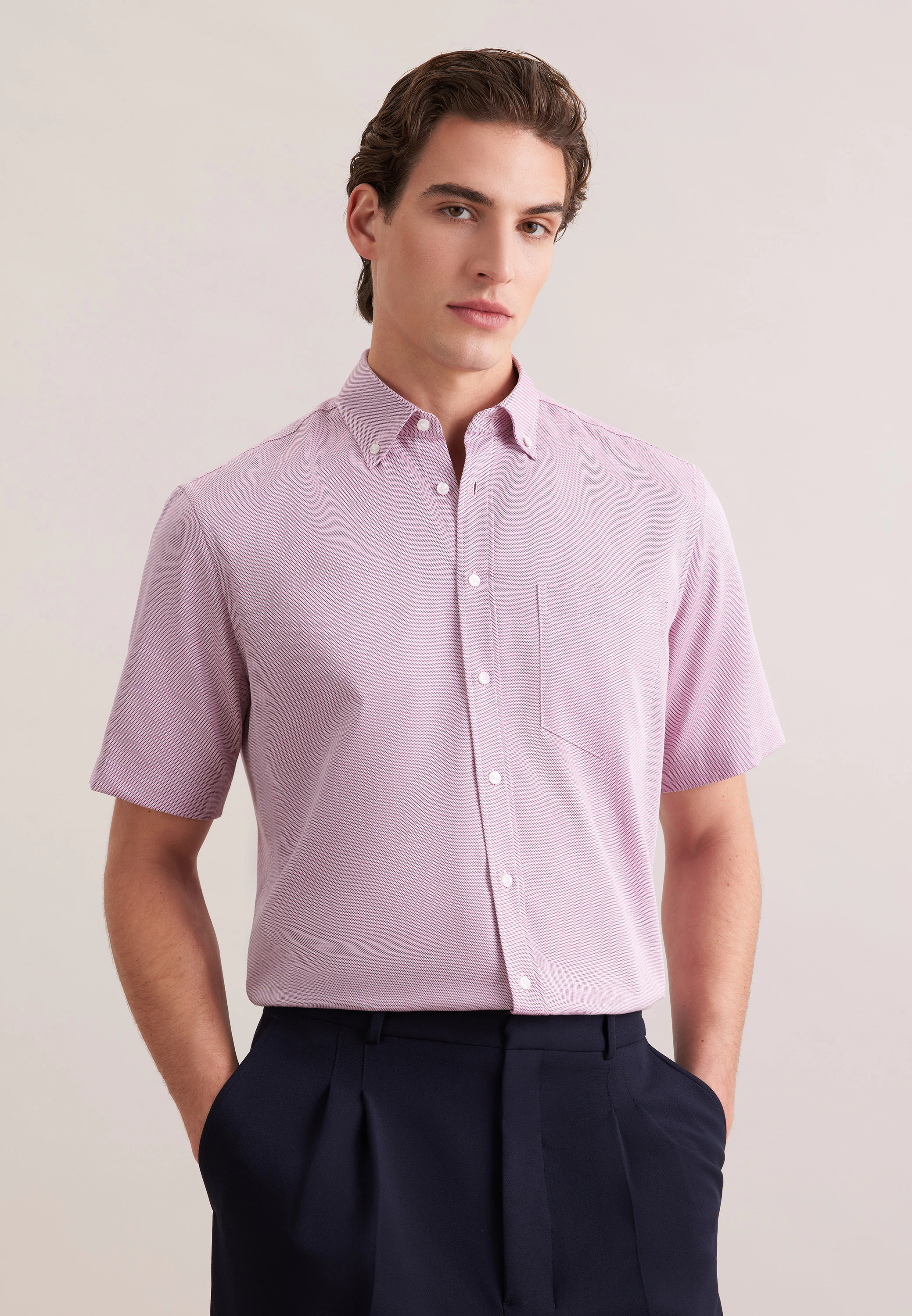 Regular Business Hemd Struktur Rosa/Pink 46