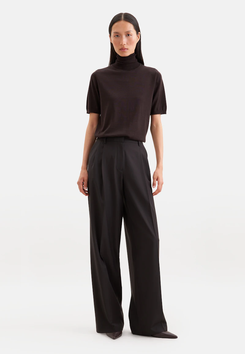 Pantalon à plis en mélange de laine