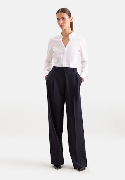 Pleated Wool Blend Trousers in Dunkelblau |  Seidensticker Onlineshop